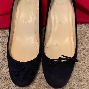Christian Louboutin Navy Suede kitten heel